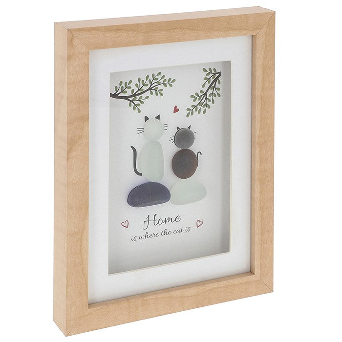 Pebble Glass Plaque - Home is where the cat is
