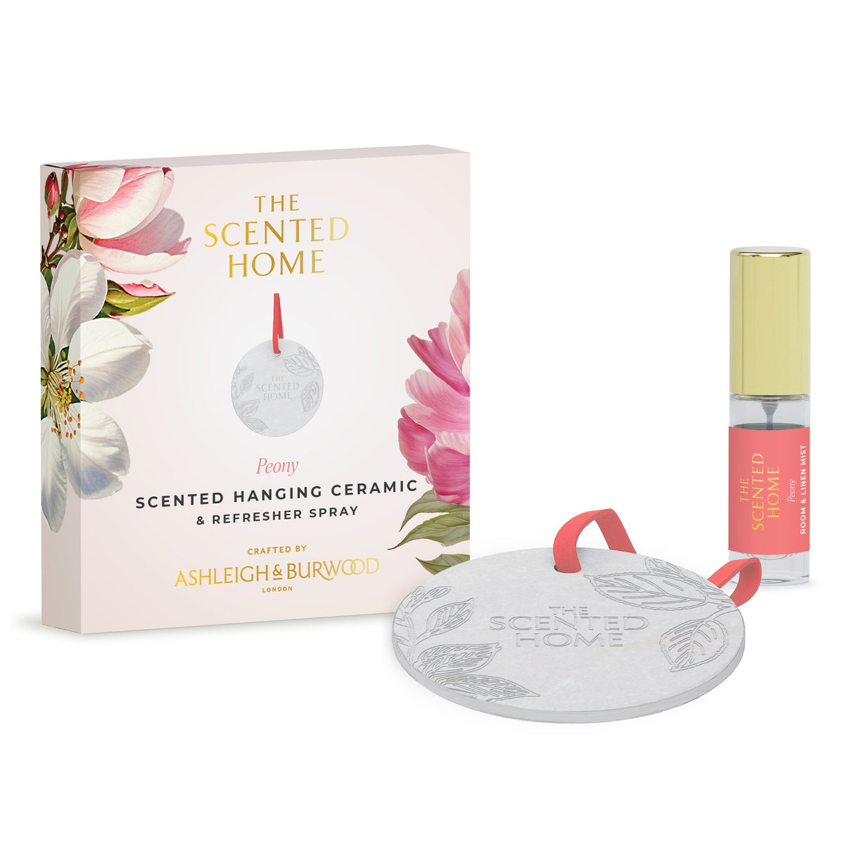 Ashleigh & Burwood New Scented Home Hanging Ceramic & Refresher Spray - Peony
