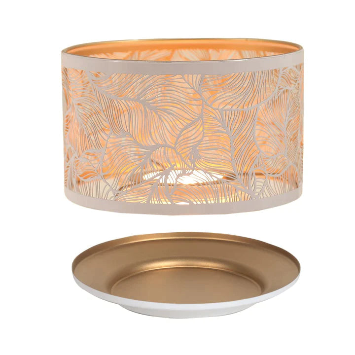 white & gold silhouette candle shade & plate set