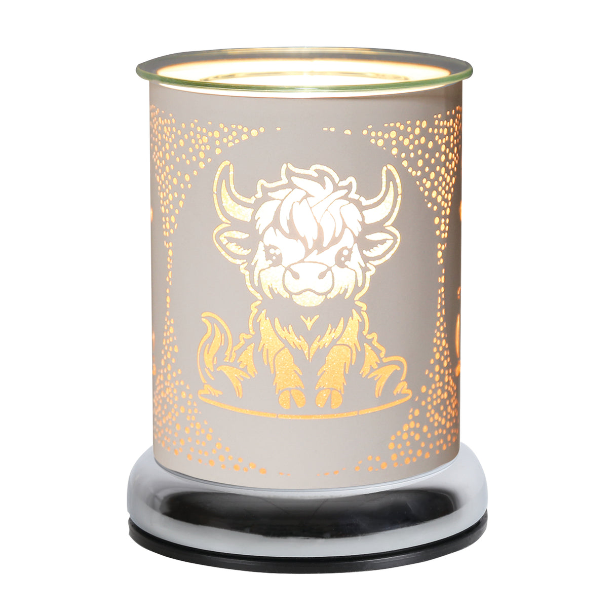 Highland Cow White & Gold electric wax melt burner