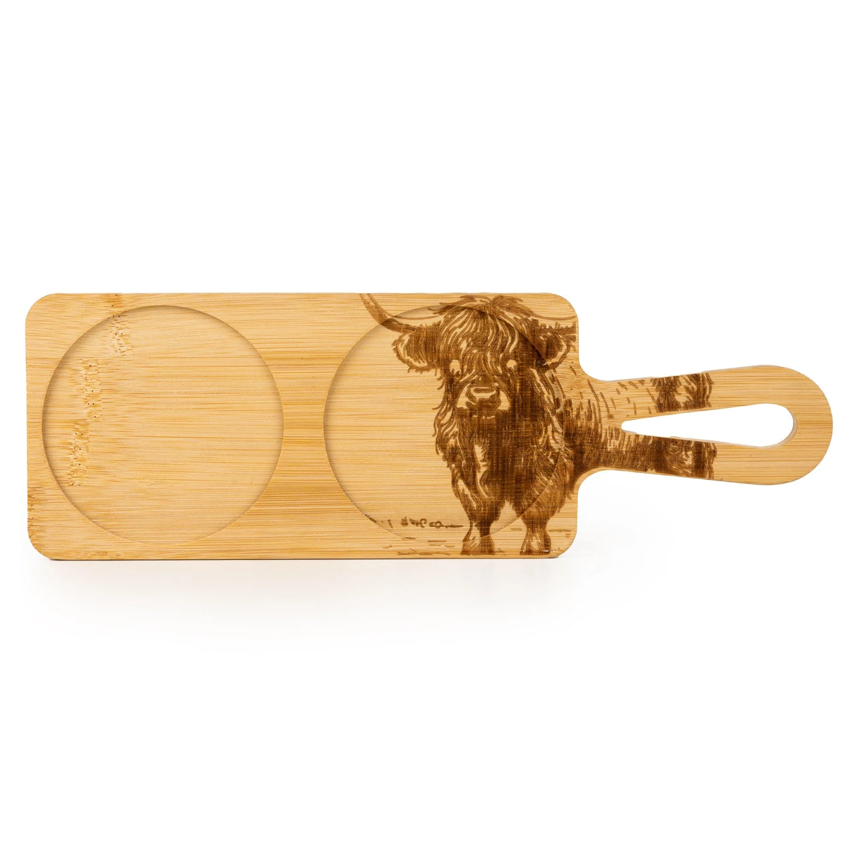 Set of 2 Bowls on Bamboo Tray - Highland Cow