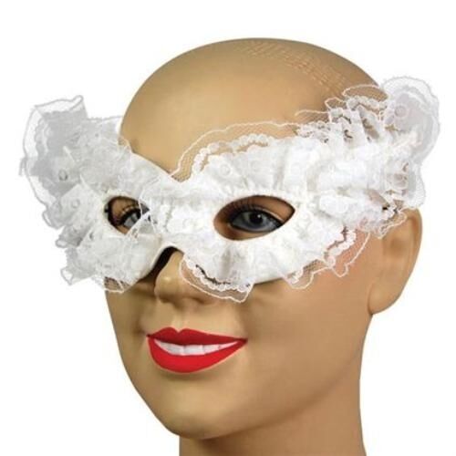 Venetian Lace Trim Eye Mask (White) Fancy Dress Masquerade Ball