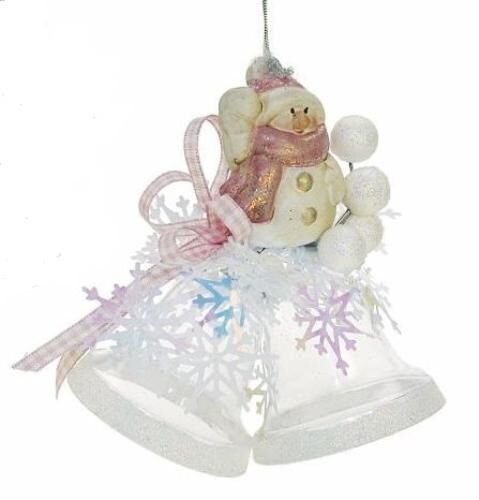 Weiste Christmas Tree Decoration - Clear Mini Bells with Snowman Blue or Pink Trim