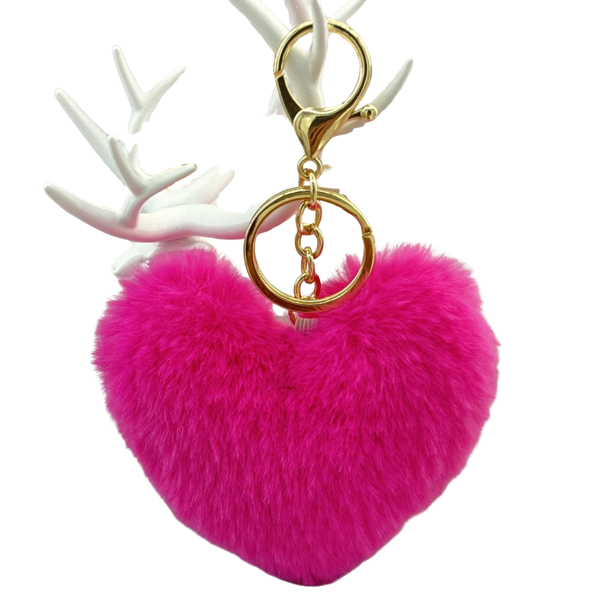 Fluffy Heart Keyring - Dark Pink