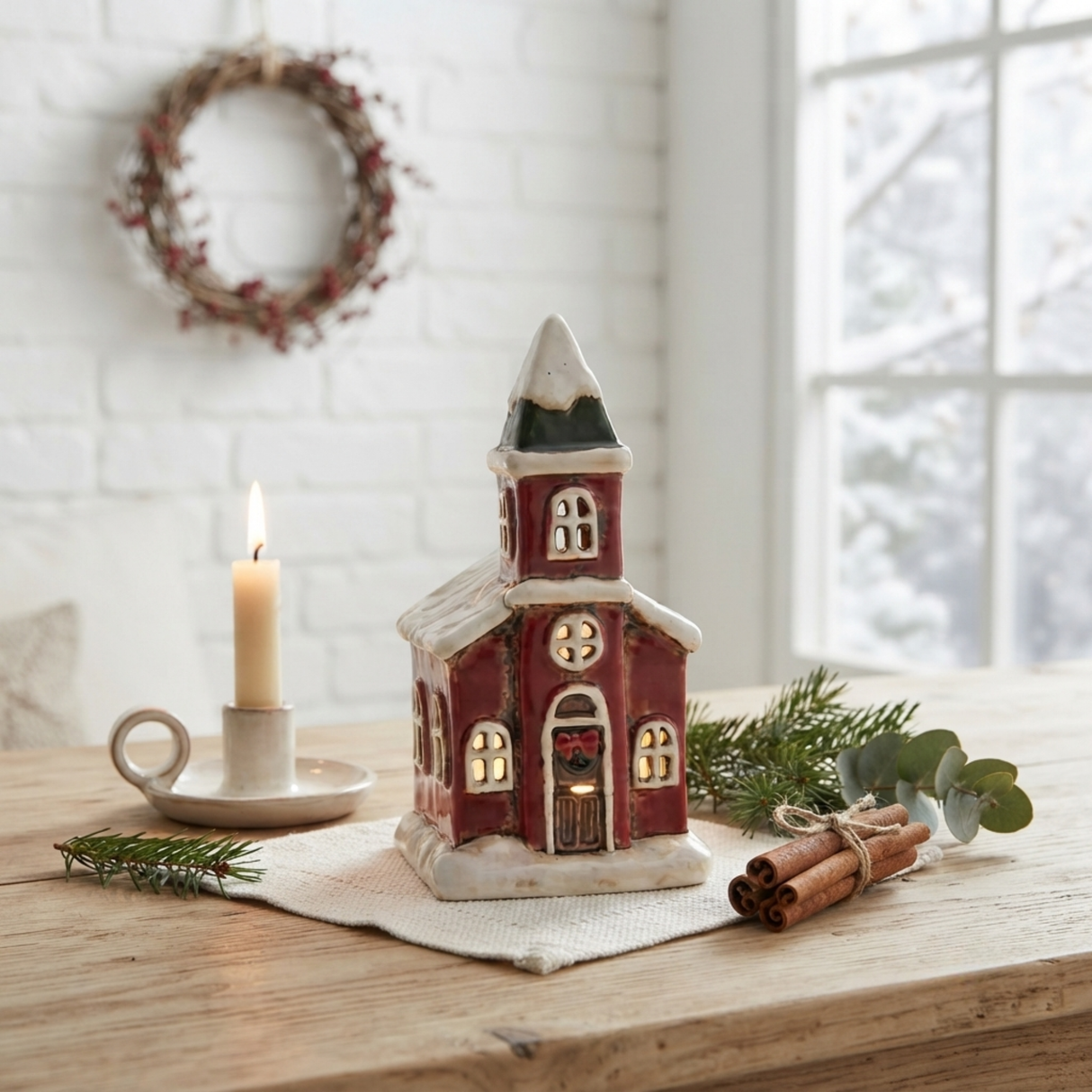 Village Pottery Christmas Collection Tea Light Holders - Various Churches