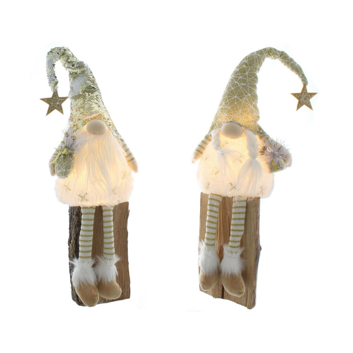 Christmas Decoration - Dangly Leg Lit Gonk  - Gold Sequin or Glitter