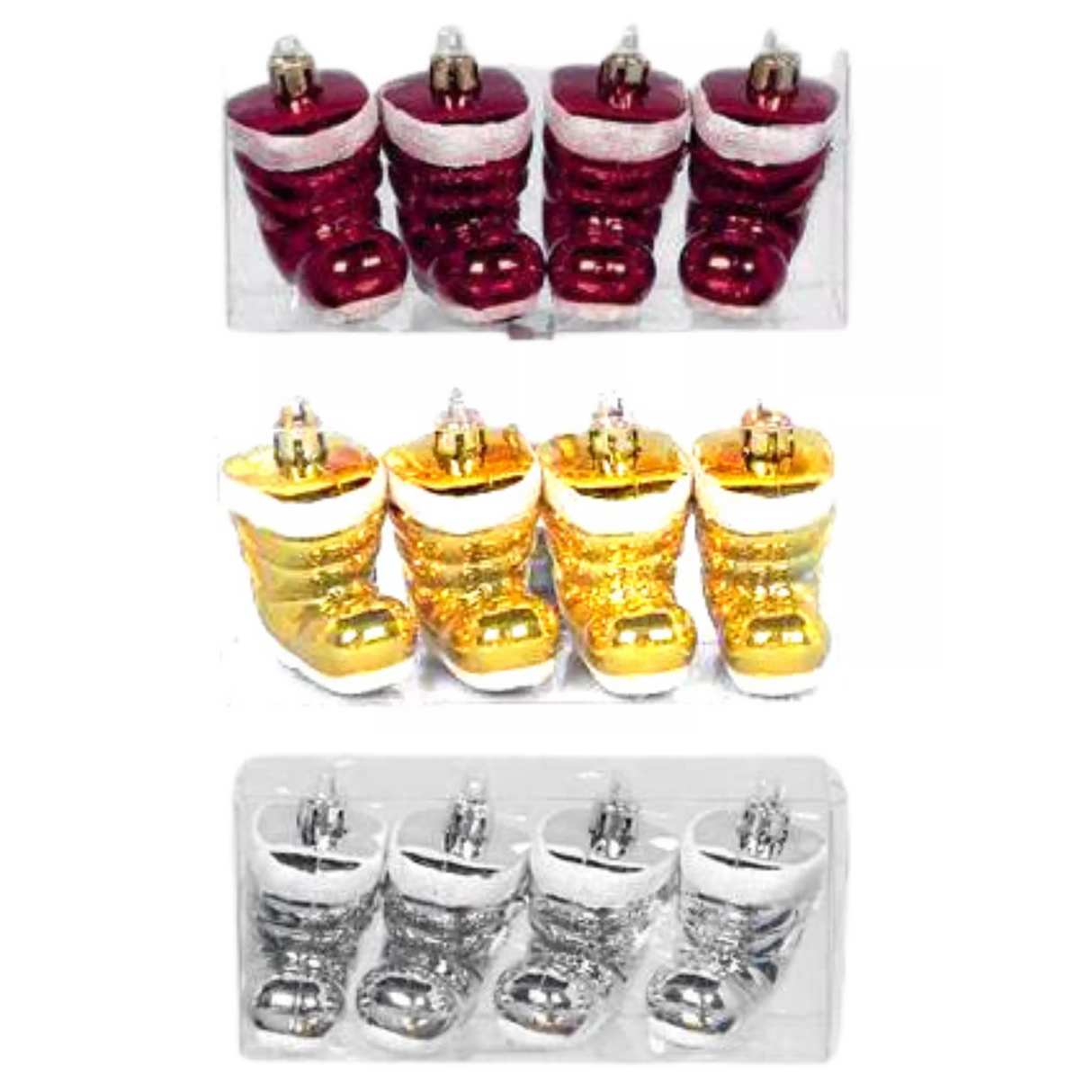 Christmas Tree Hanging Decorations - Red or Gold Santa Boot Pack of 4