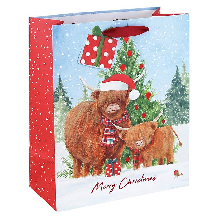 Highland Cow Kraft Christmas Gift Bag - L