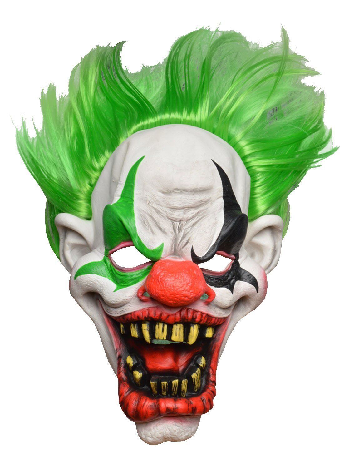 Fancy Dress Horror Clown Latex Full Head Mask With Green Hair