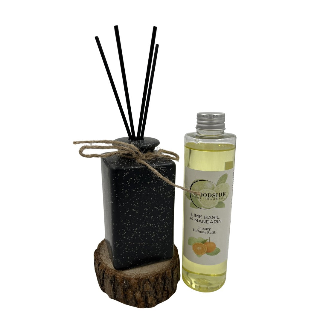 Woodside Pastel Black Ceramic Reed Diffuser Vase with Woodside Luxury Refill