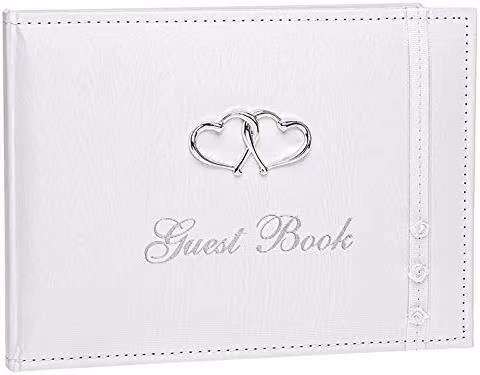 Wedding Rings Guest Book - Silver Hearts