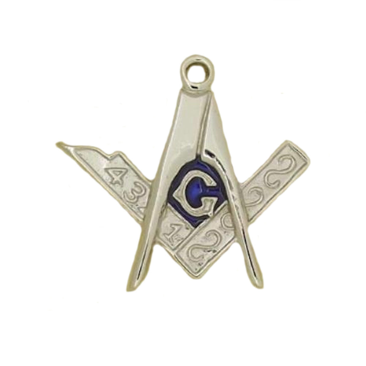 English Pewter Masonic G Brooch with Blue Enamel