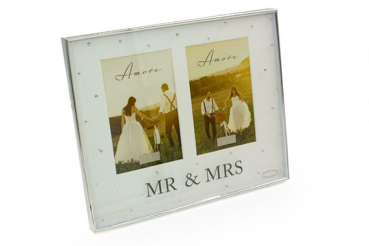 Amore Silver Plated Double Photo Frame 4x6" - Mr & Mrs