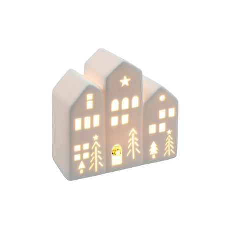 China White Christmas LED Light-Up Triple House
