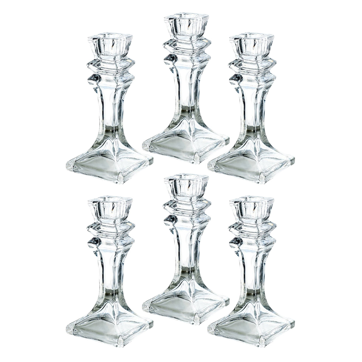 Woodside Home Living Square Base Clear Glass Candle Holders - Various Sets