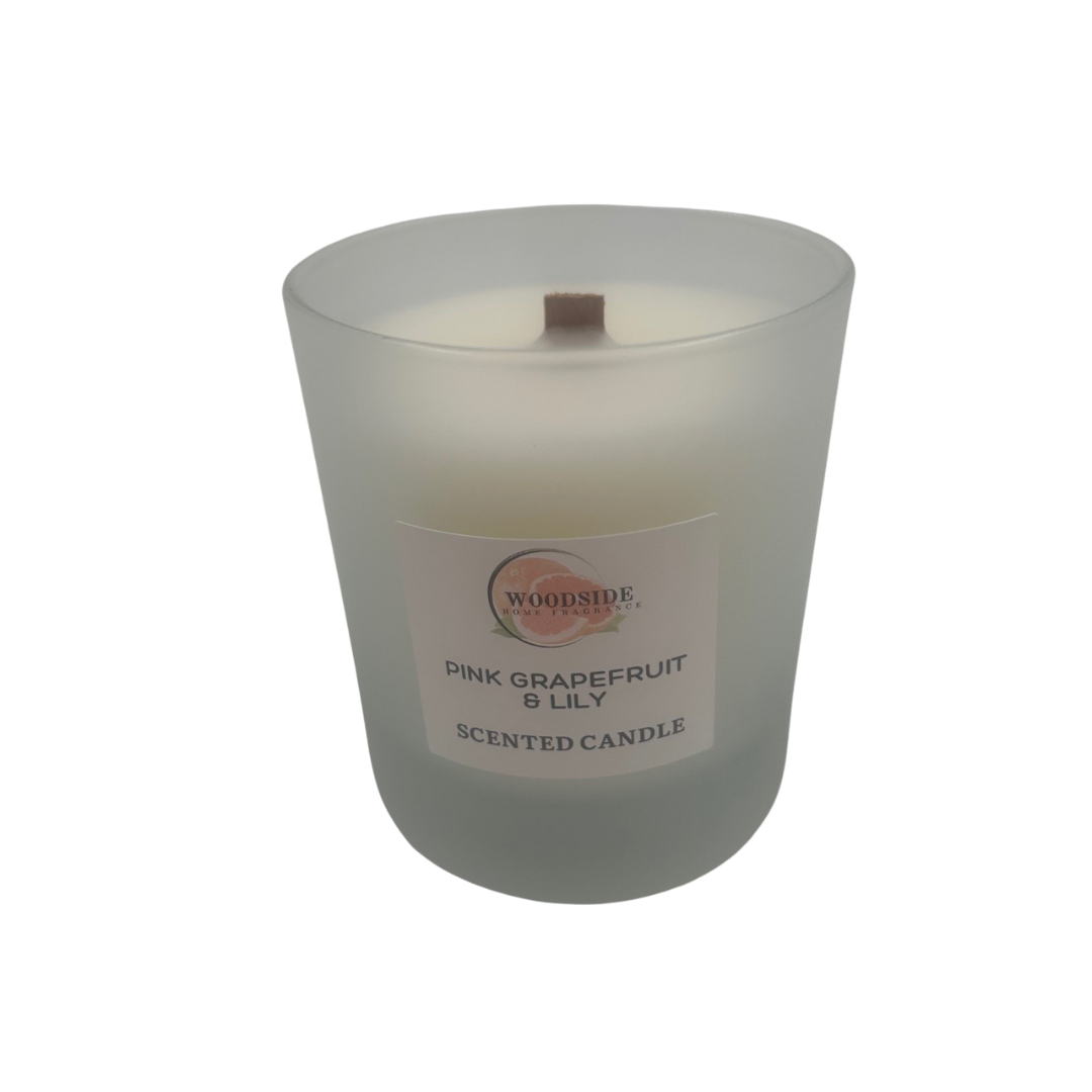 Woodside Home Fragrance Wooden Wick Glass Scented Candle pink grapefruit and lily