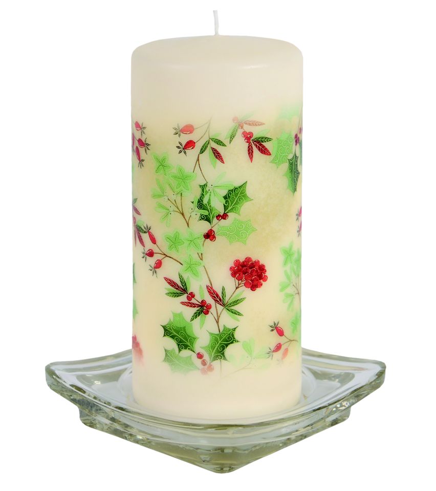 Christmas Decoration - Pillar Candle - festive holly
