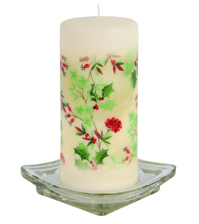 Christmas Decoration - Pillar Candle - festive holly