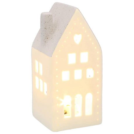 China White Christmas LED Light-Up Heart House - Sage lights on