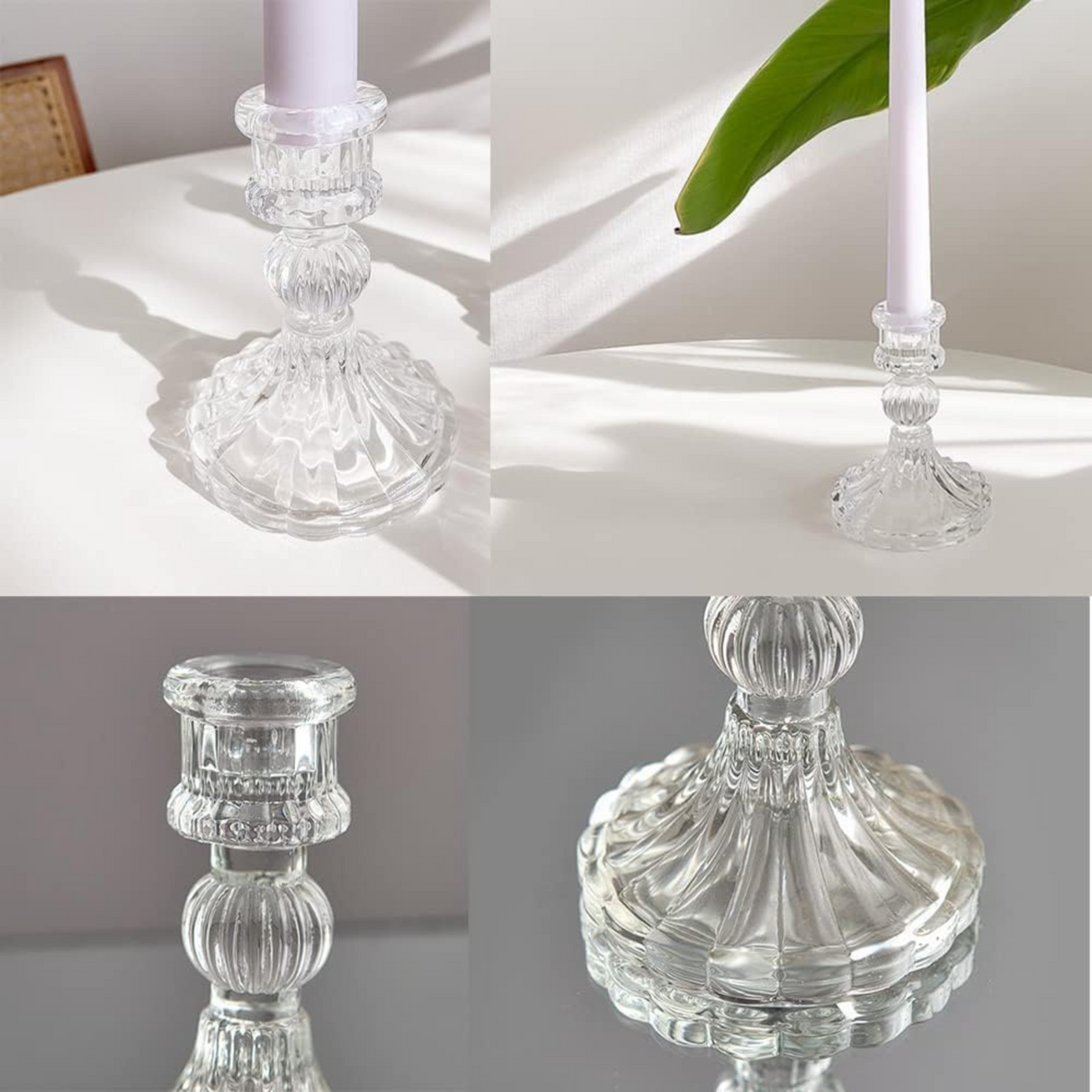 Woodside Home Living Vintage Style Glass Dinner Candle Holder Set of 4