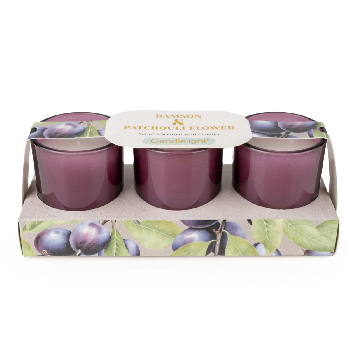Candlelight Spring Summer Collection Set of 3 Votive Candles - Damson & Patchouli Flower