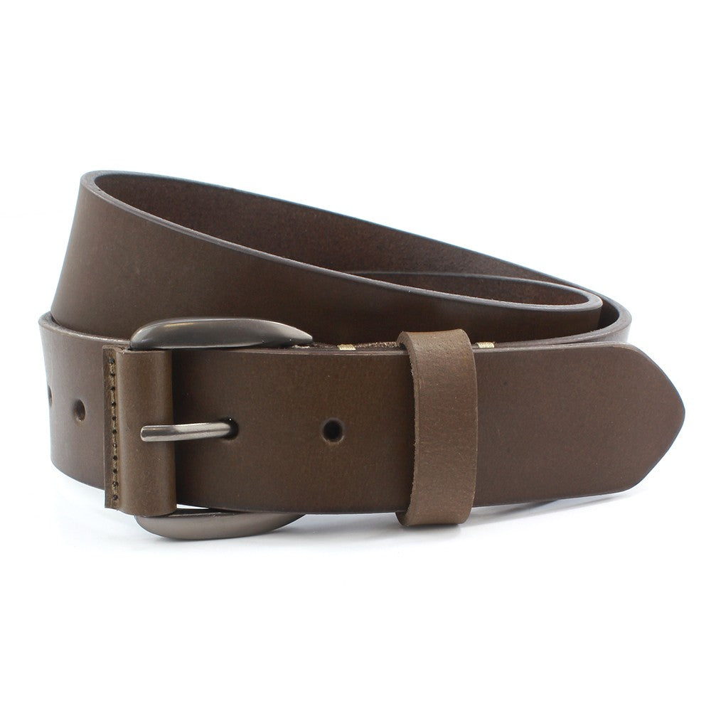 Leather Jeans Belt Gunmetal Buckle: Brown (L)