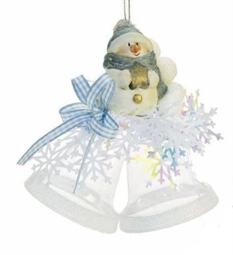 Weiste Christmas Tree Decoration - Clear Mini Bells with Snowman Blue or Pink Trim