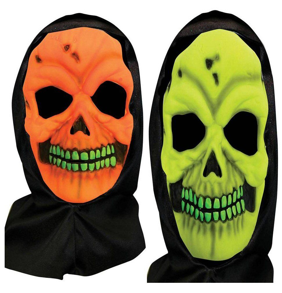 Neon Skull Overhead Rubber Hooded Halloween Fancy Dress Face Masks