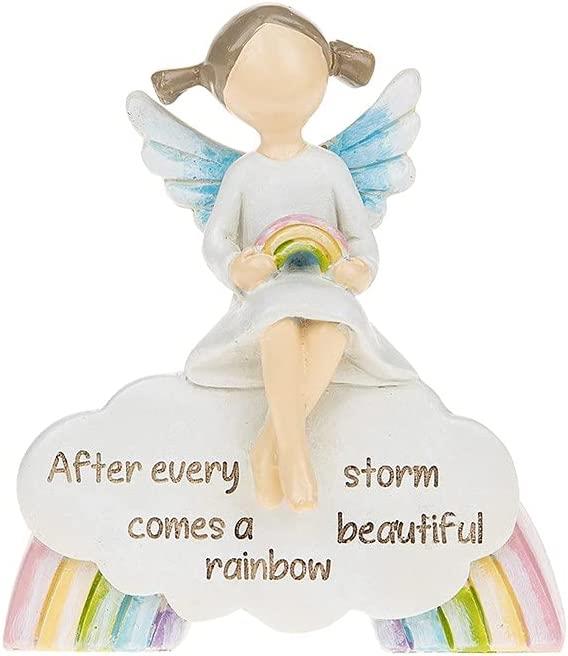 Angel sat on Rainbow figurine with sentiment After every storm comes a beautiful rainbow