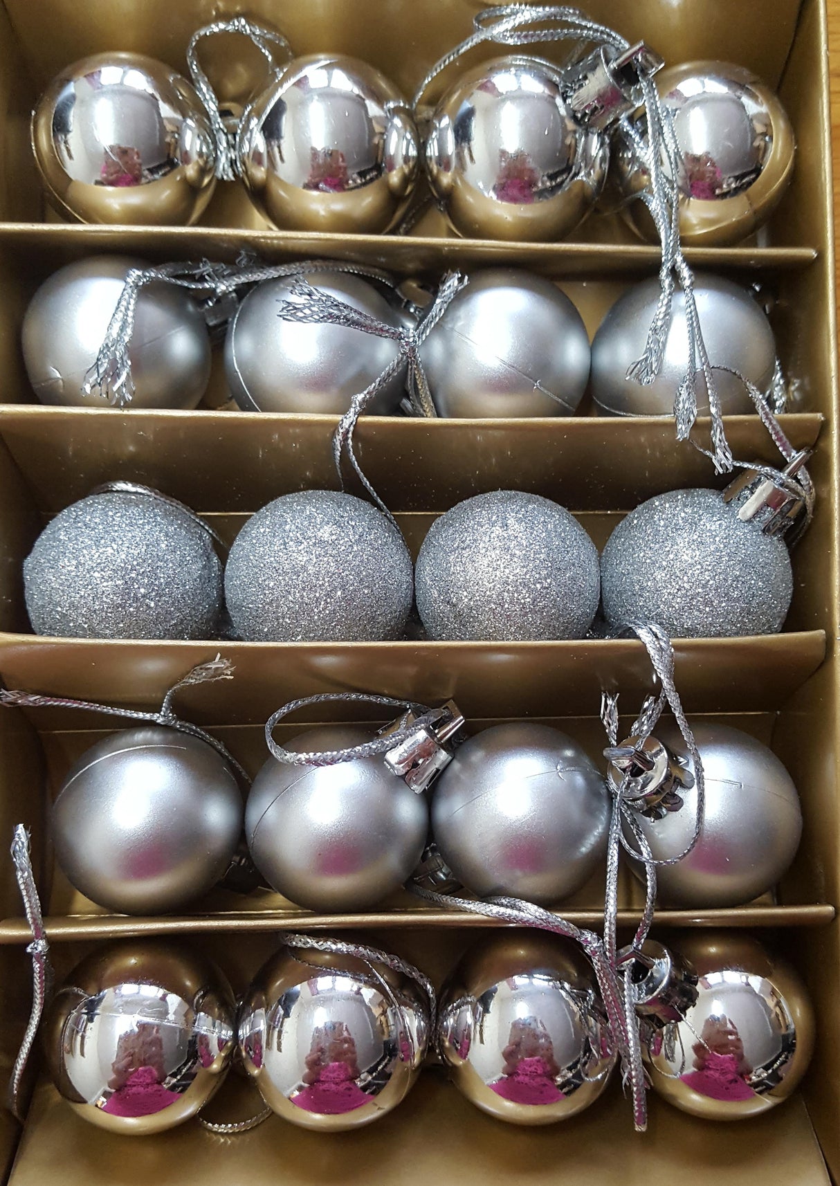 Christmas Tree Baubles - Shatterproof Silver Pack of 20 Assorted (Small)