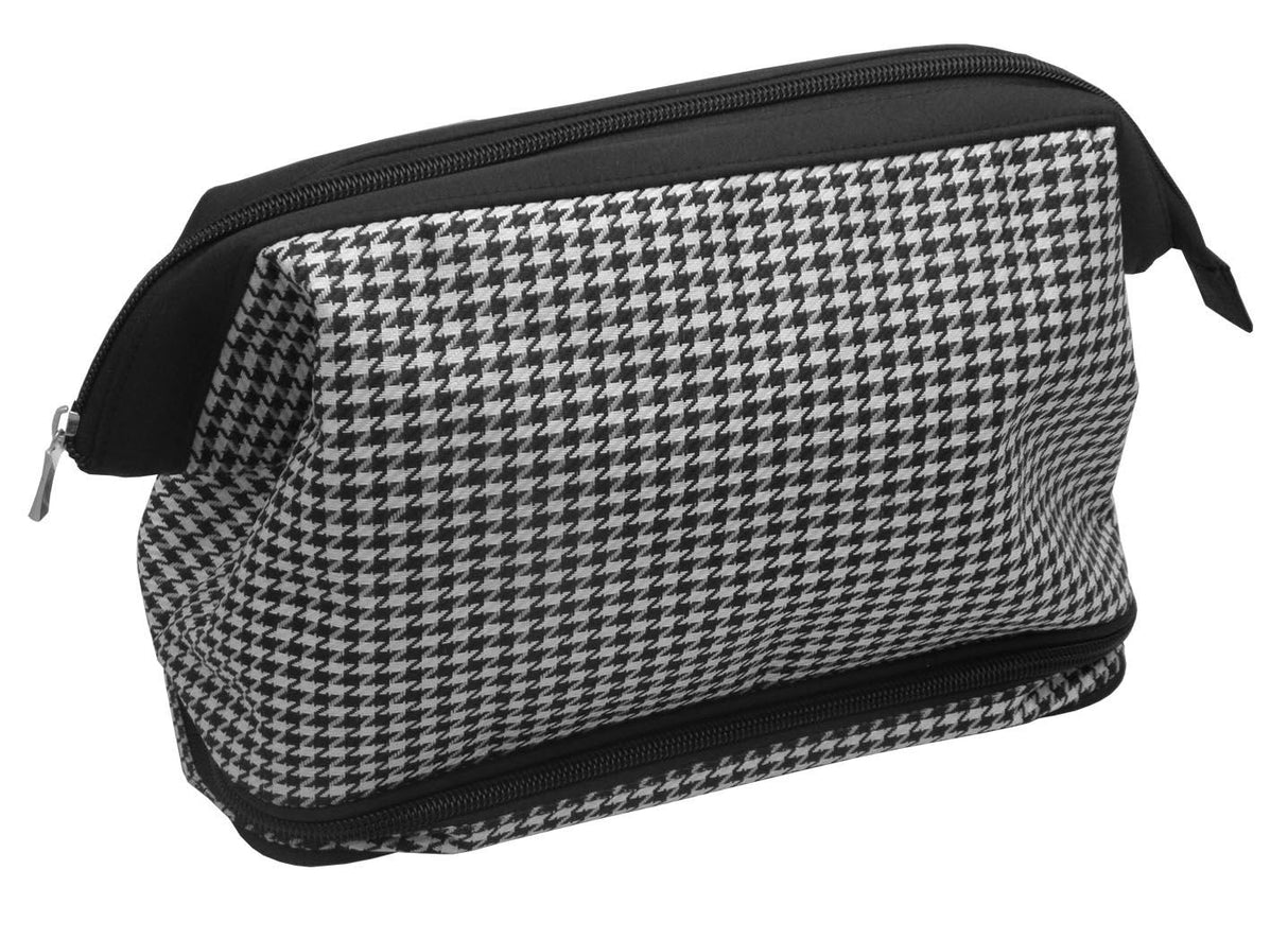 Wash Bag Gladstone Zipped - Black & White Dogtooth