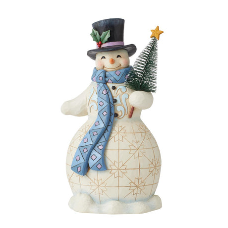 Heartwood Creek Snowman with Bottle Brush Tree Figurine