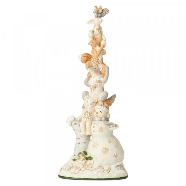 heartwood creek white woodland snowman with stacked animals figurine
