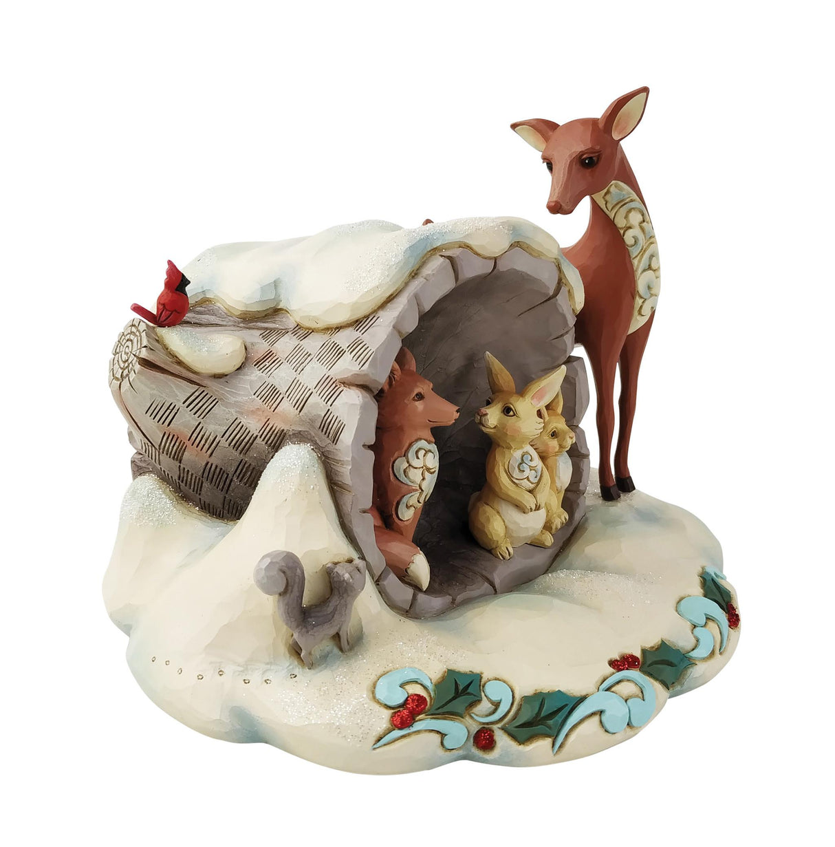 heartwood creek winter wonderland hollow log with animals figurine