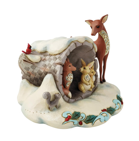 heartwood creek winter wonderland hollow log with animals figurine