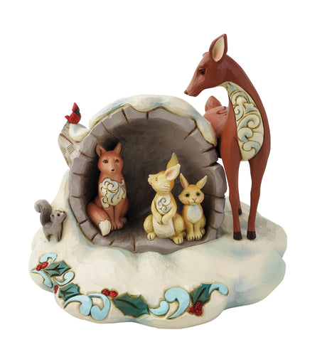 Heartwood Creek Winter Wonderland Hollow Log with Animals Figurine