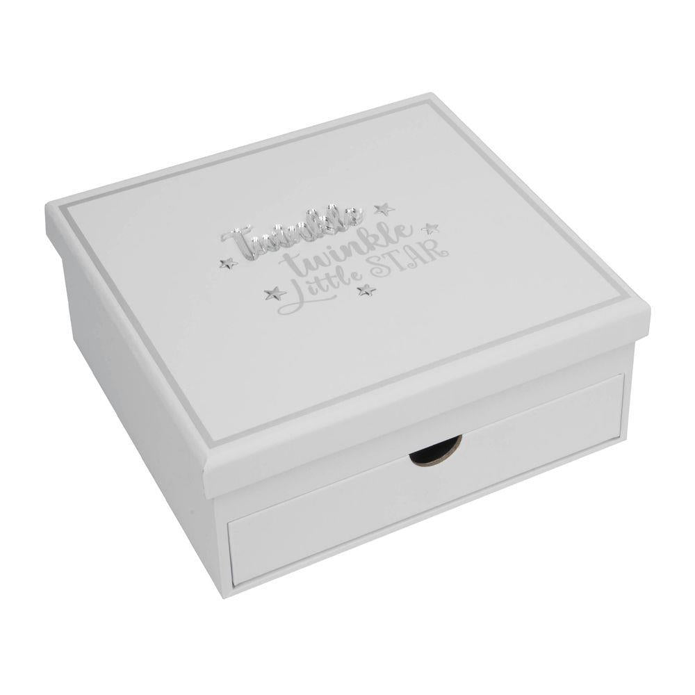 Baby Keepsake Box with Twinkle Twinkle little star on lid box has a pull out drawer