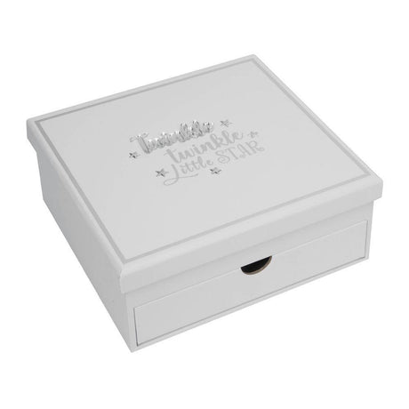 Baby Keepsake Box with Twinkle Twinkle little star on lid box has a pull out drawer