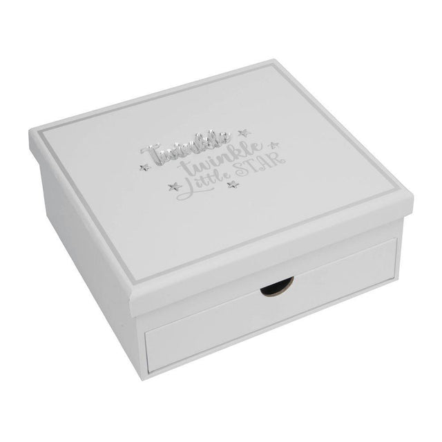 Baby Keepsake Box with Twinkle Twinkle little star on lid box has a pull out drawer