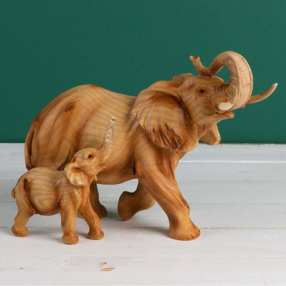 Elephant and Calf Wood effect figurine from the Naturecraft Collection