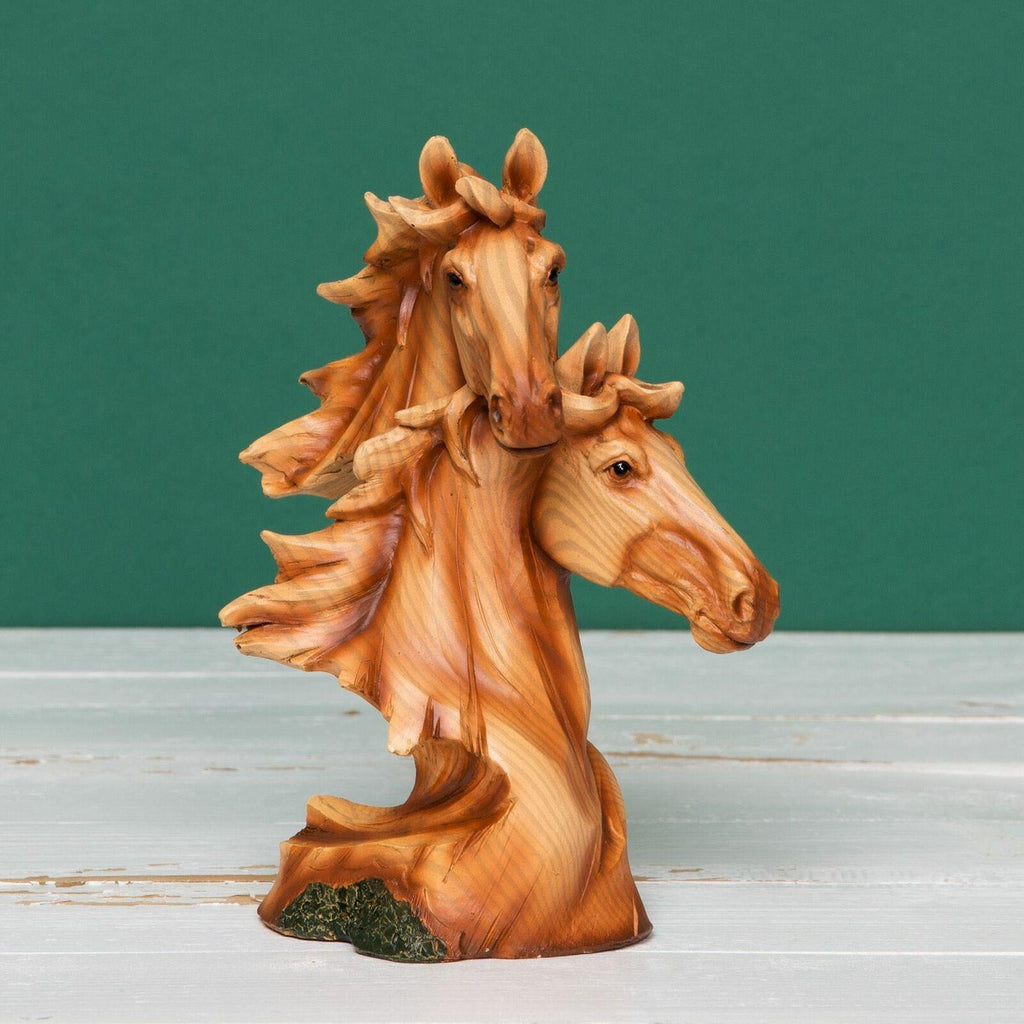 2 Horses bust style statute wood affect finish