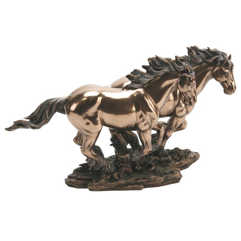 Juliana Polished Cold Cast Bronze Figurine - Two Wild Horses Running