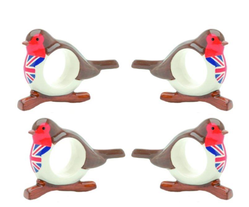 Robin Napkins Holders with Union Jack flag on Breast set of 4