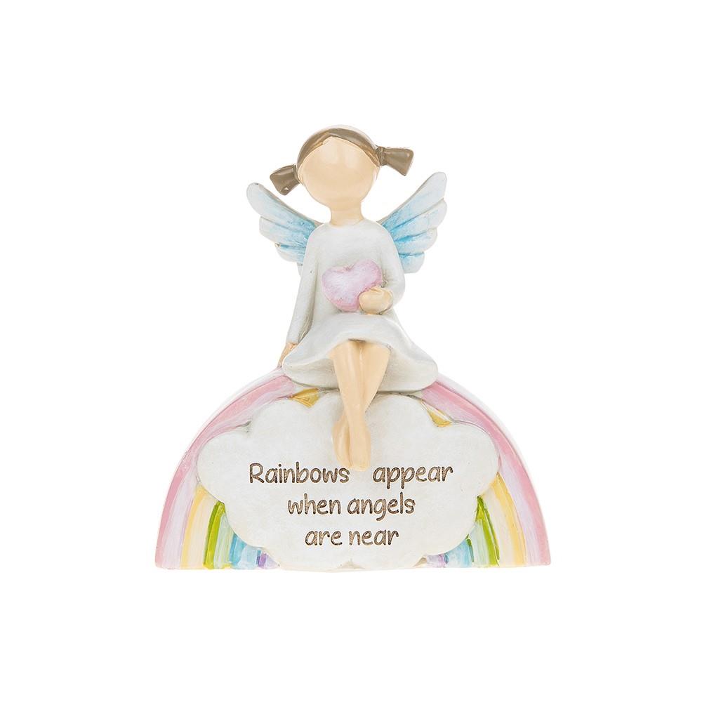 Angel sitting on a Rainbow with verse Rainbows appear when angels are near
