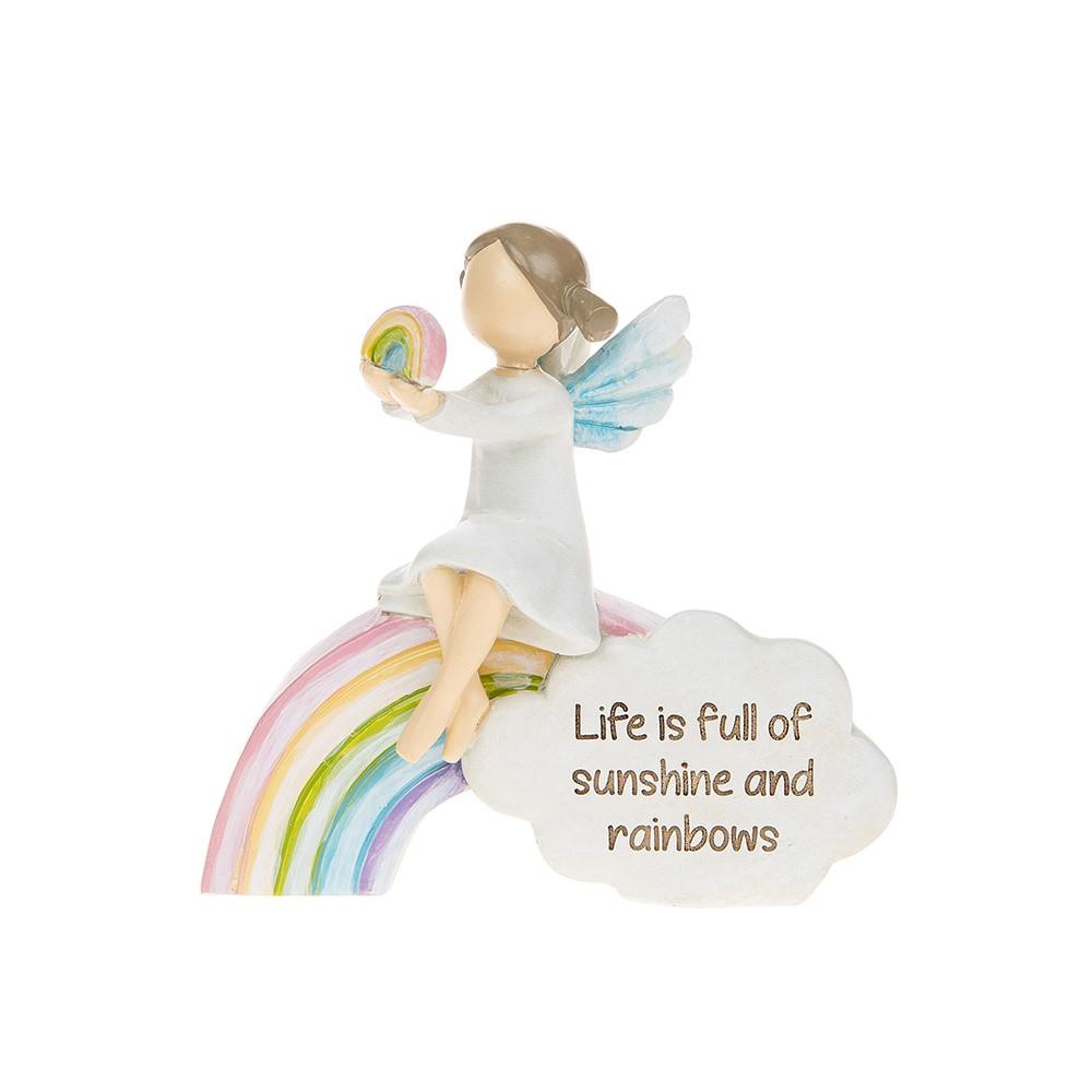 Rainbow angels figurine with sentiment life is full of sunshine and rainbows
