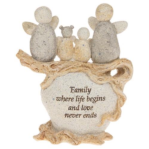Family of Four Pebble art figurine where life begins and love never ends