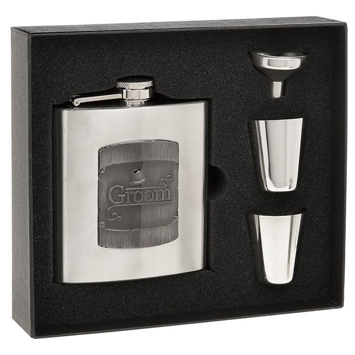Hip Flask Funnel & 2 Cups Gift Set - Groom