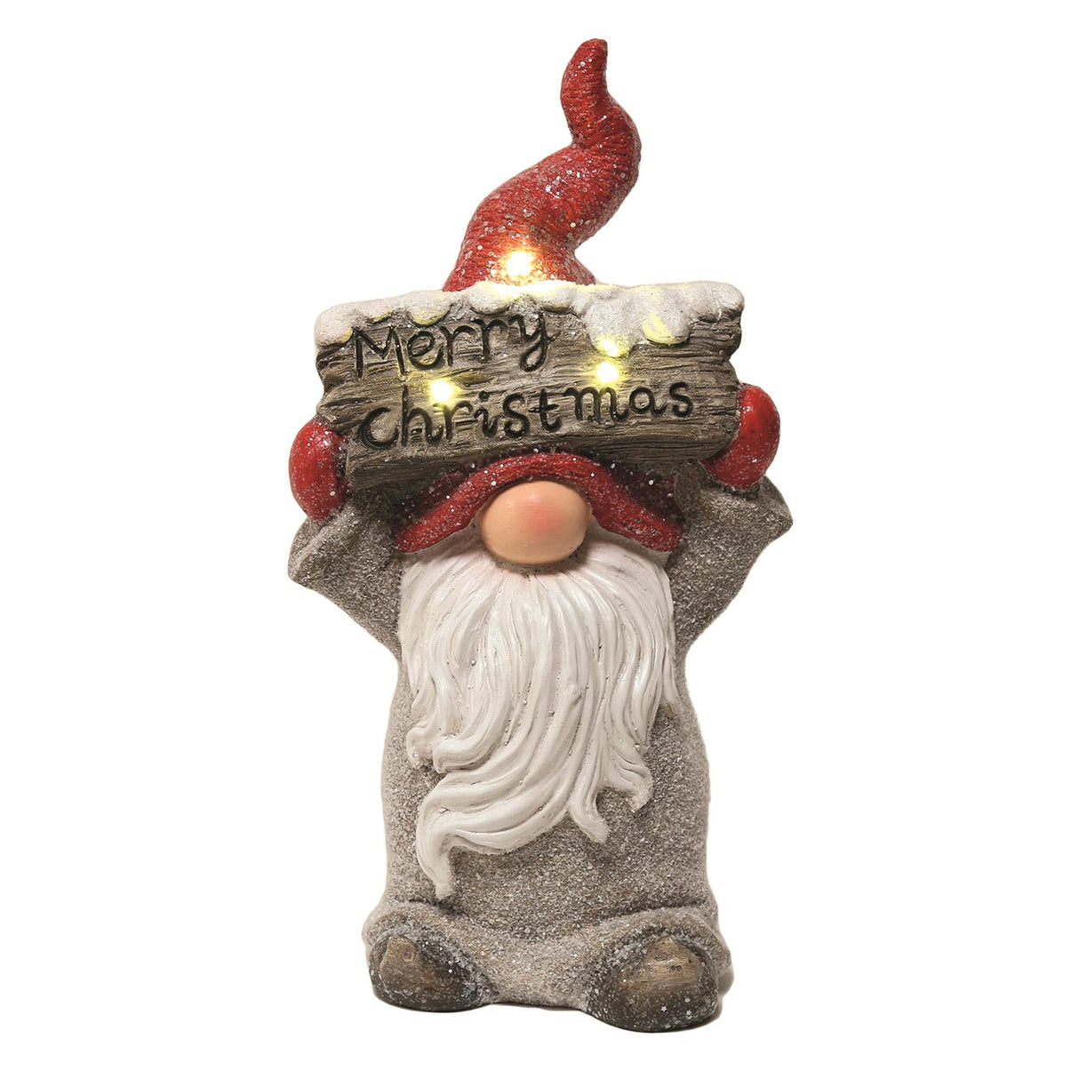 Large Gonk Statue holding a Merry Christmas sign above its head