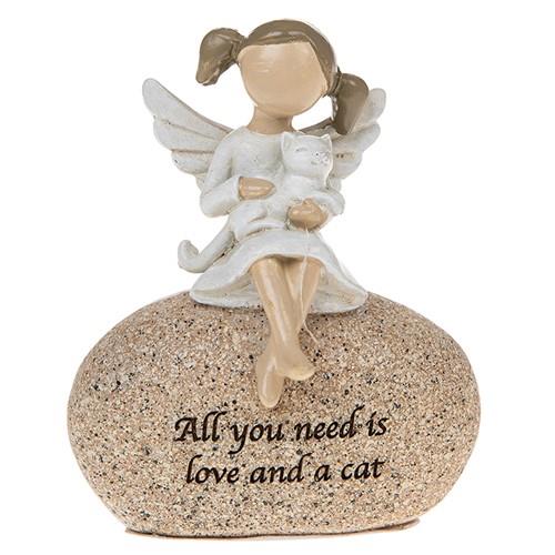Angel stones figurine all you need is love and a cat