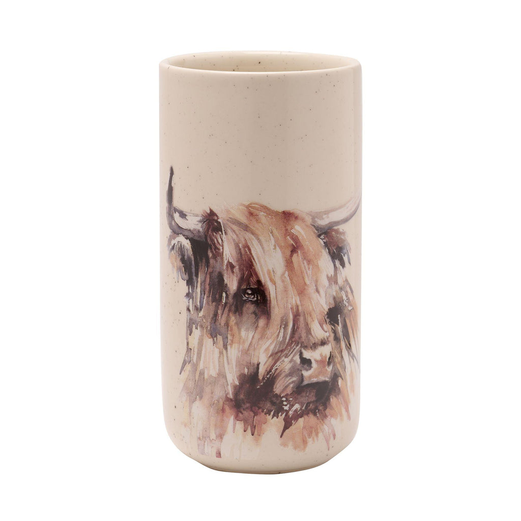 Ceramic Vase with highland cow design designed by Meg Hawkins